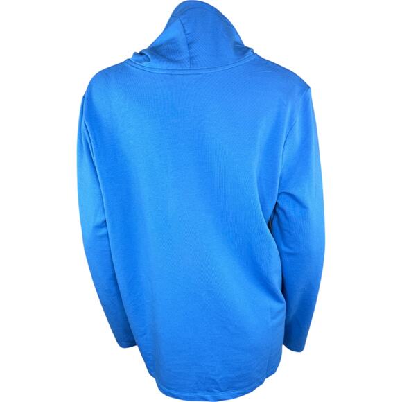 Denim & Co. Beach French Terry Roll Tab Sleeve Hooded Jacket Indigo Sea Medium - Picture 4 of 13